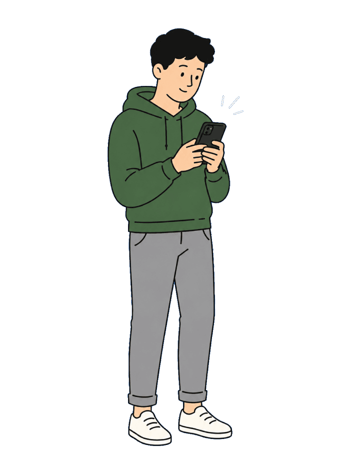 Omar checking his phone.